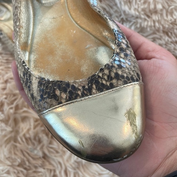 JIMMY CHOO | Gold Toe Snake Skin Print Luxury Flats | Size 35 EU Women’s - Picture 3 of 9